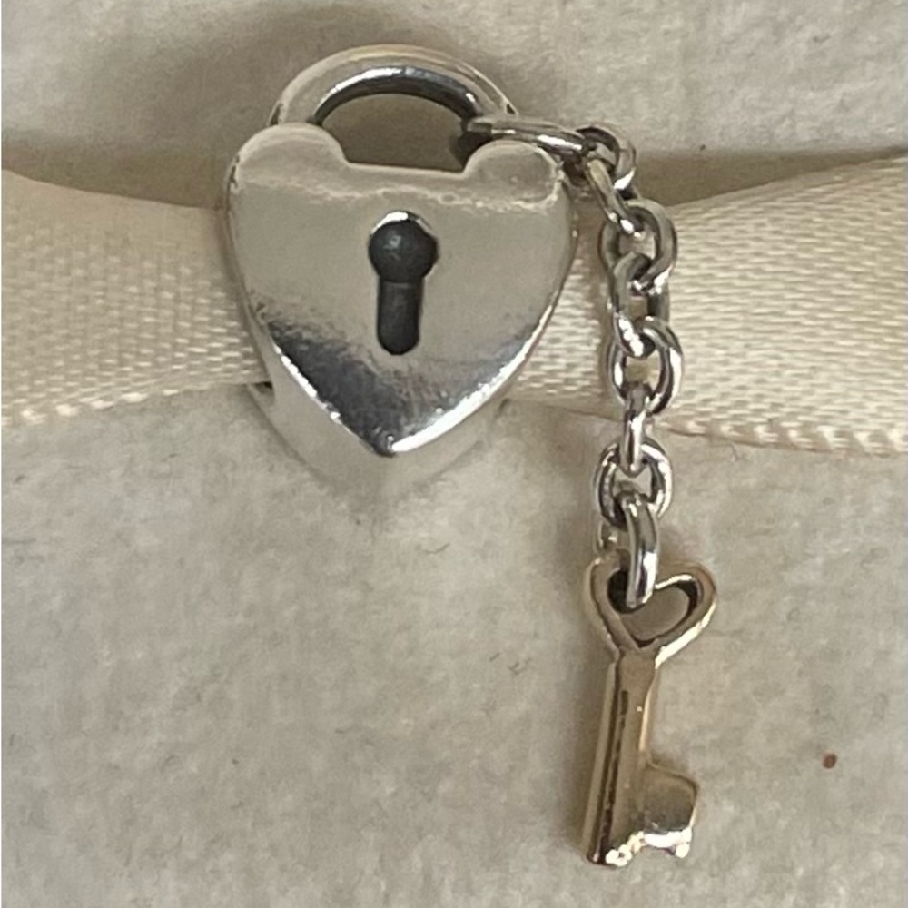 Pandora Locked Sterling Silver 925 Whit 14k Gold Key S925 ALE Charm - Picture 2 of 6